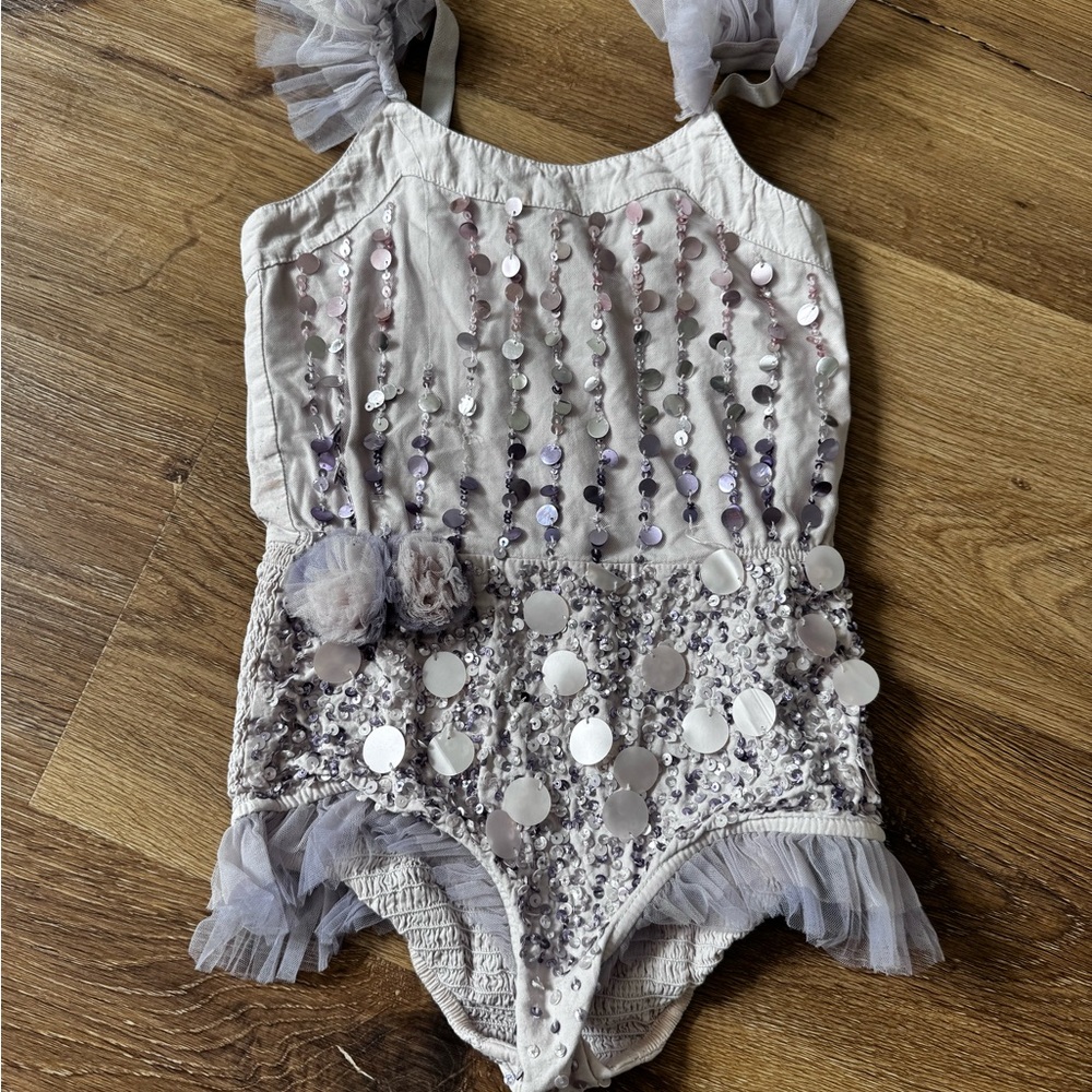 Girls' Sequin Tulle One-Piece Swimsuit - Lavender